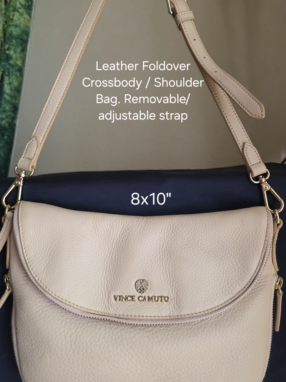 Vince Camuto Pale Cream Pebbled Leather Foldover Crossbody